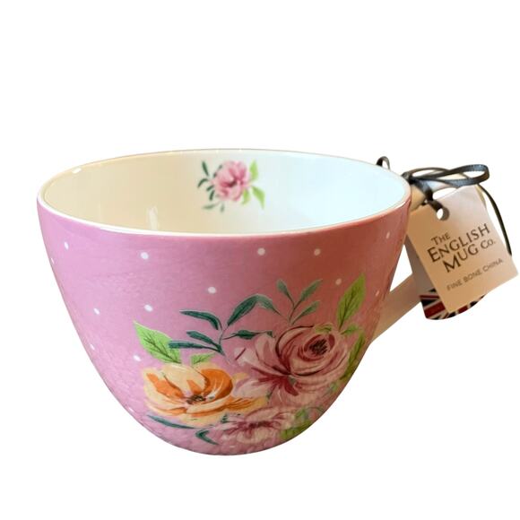 English Mug Co Fine China Pink Floral Coffee Mug Tea Cup 12oz Set of 2 New - Picture 12 of 15